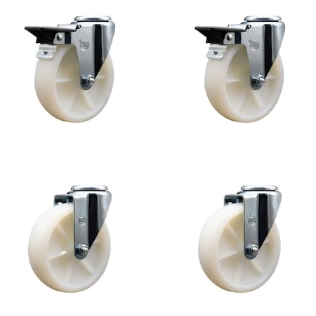 Service Caster 5'' Nylon Wheel Swivel Bolt Hole Caster Set with 2 Posi Lock Brakes, 4PK SCC-BH20S514-NYS-PLB-2-S-2